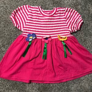 VTG Buster Brown Pink Stripe Mini Dress Flowers